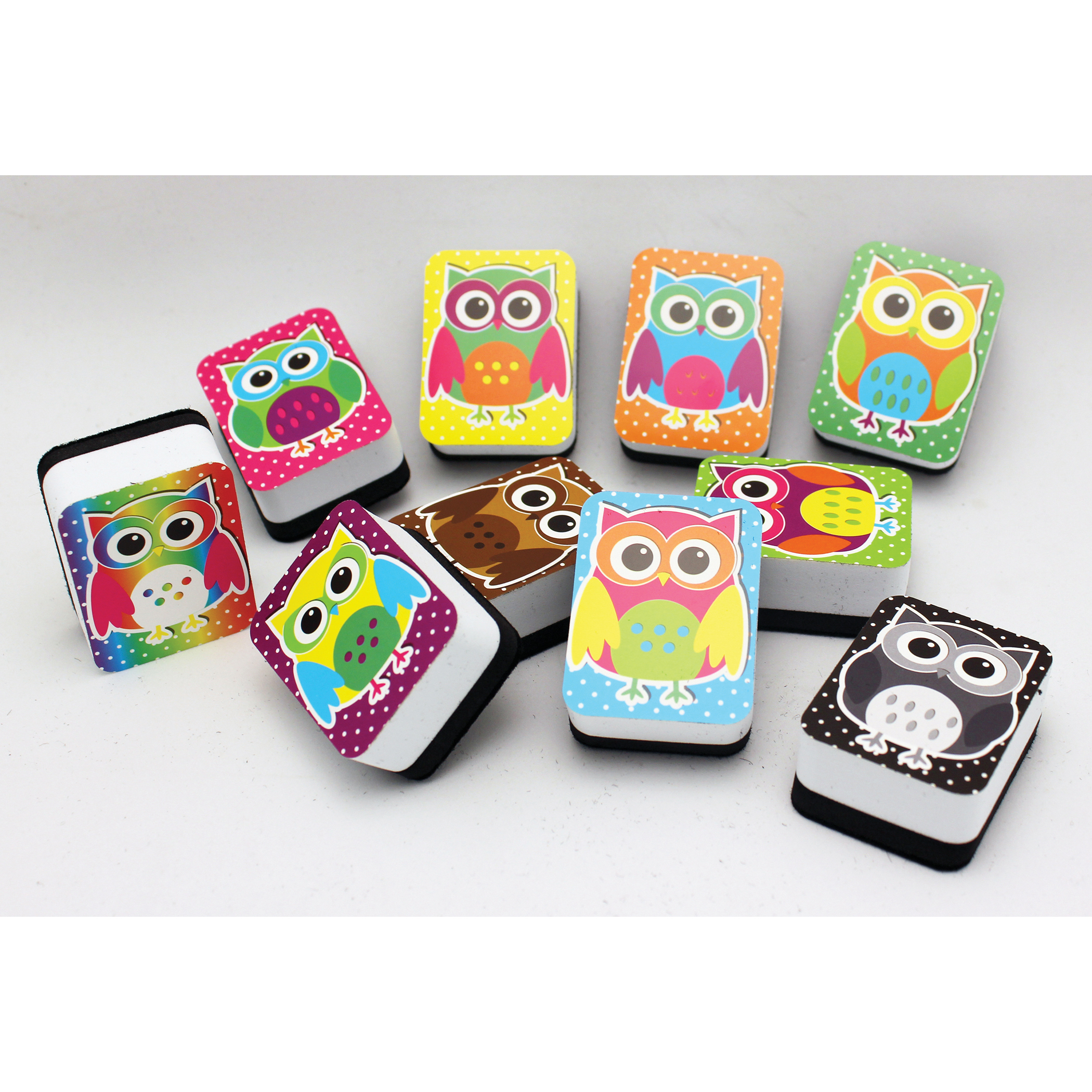 The Teachers' Lounge® | Non-Magnetic Mini Whiteboard Erasers, Owls, Pack of 10
