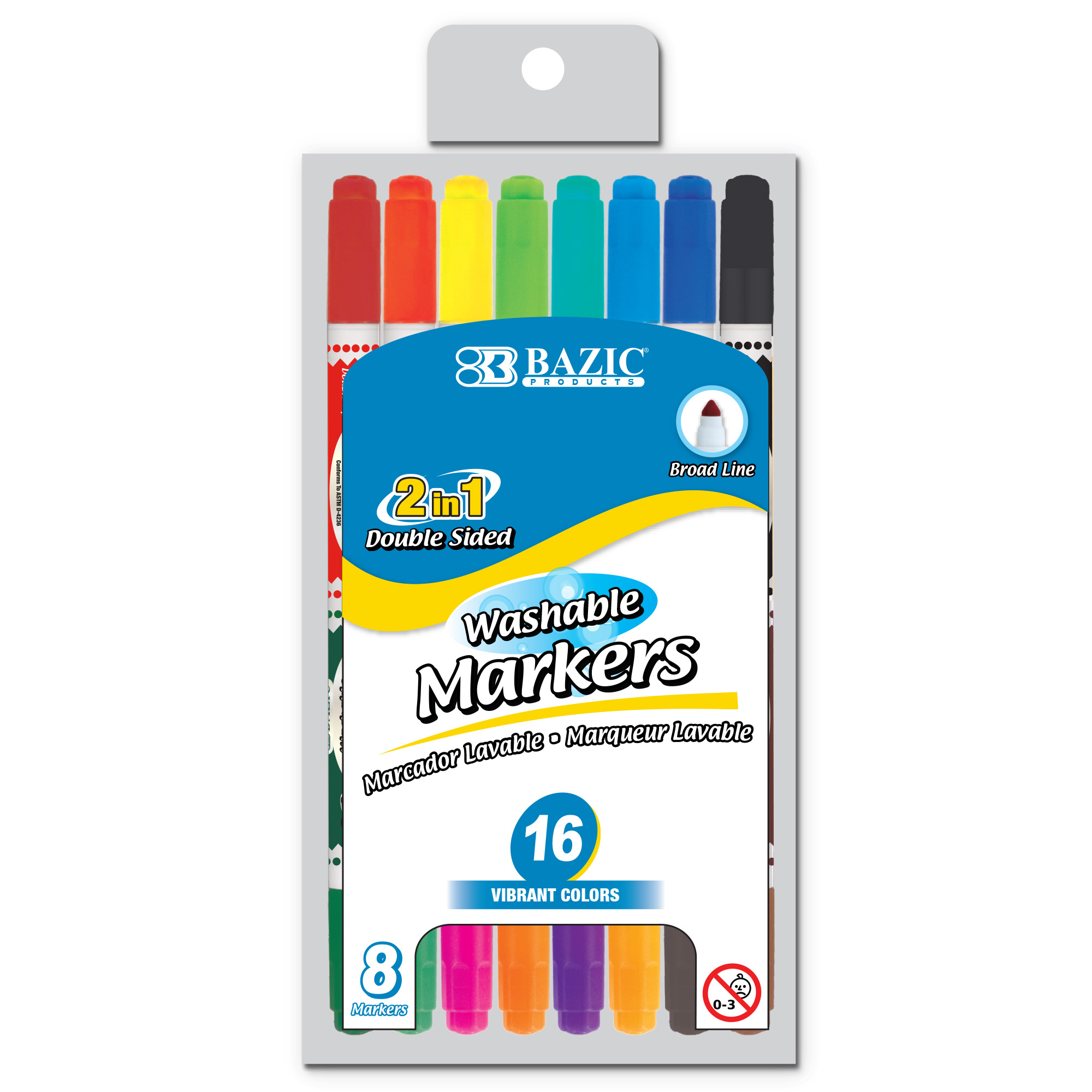BAZIC Products Felt Tip Washable Markers, 10 Colors, 10 Per pack