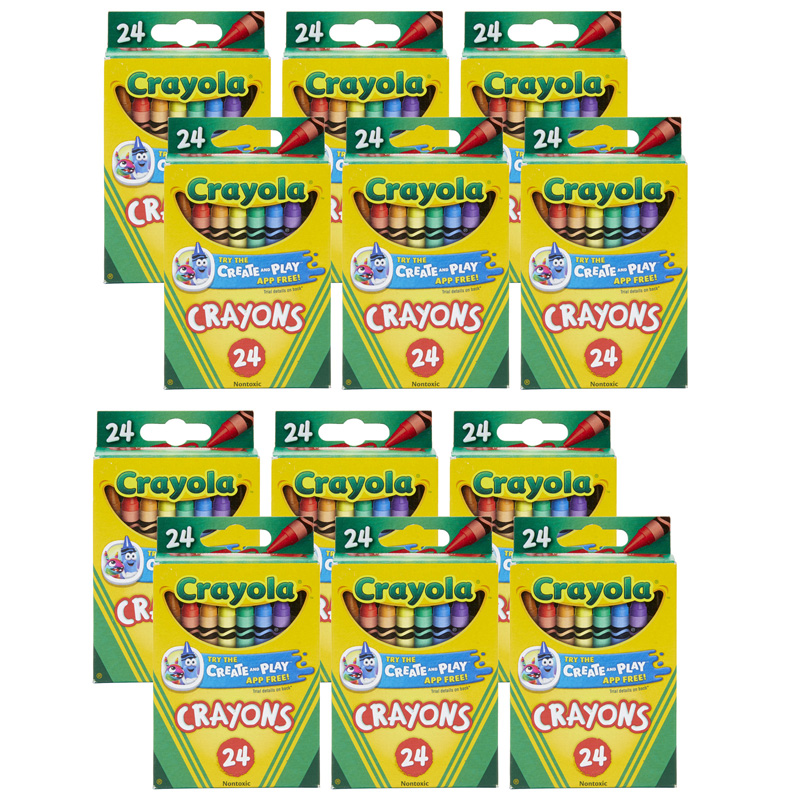 The Teachers' Lounge®  Crayons, Regular Size, 24 Colors Per Box, 12 Boxes