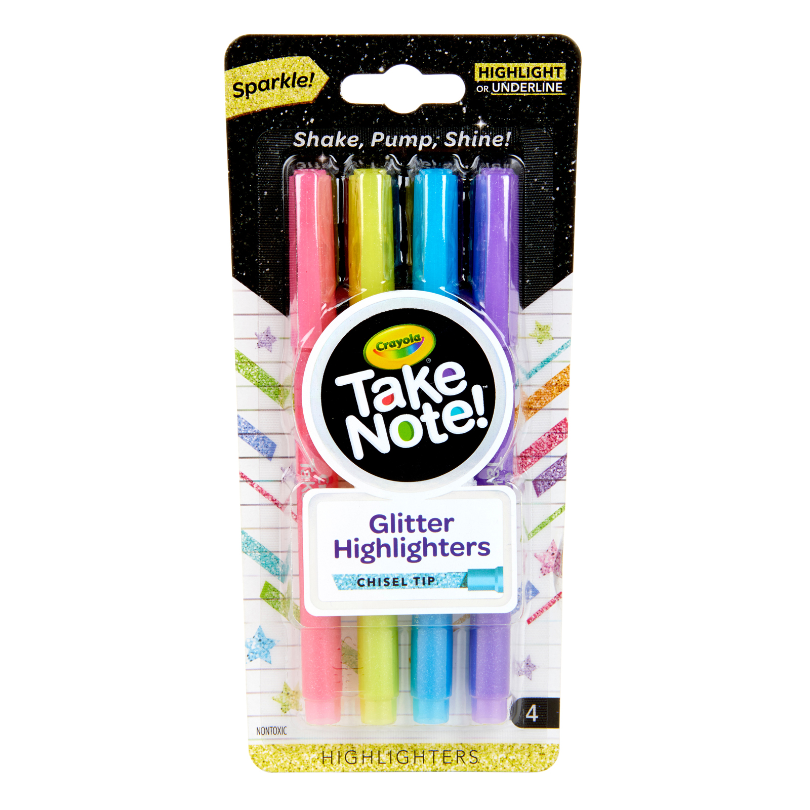 Take Note Glitter Highlighters, 4 Per Pack, 3 Packs