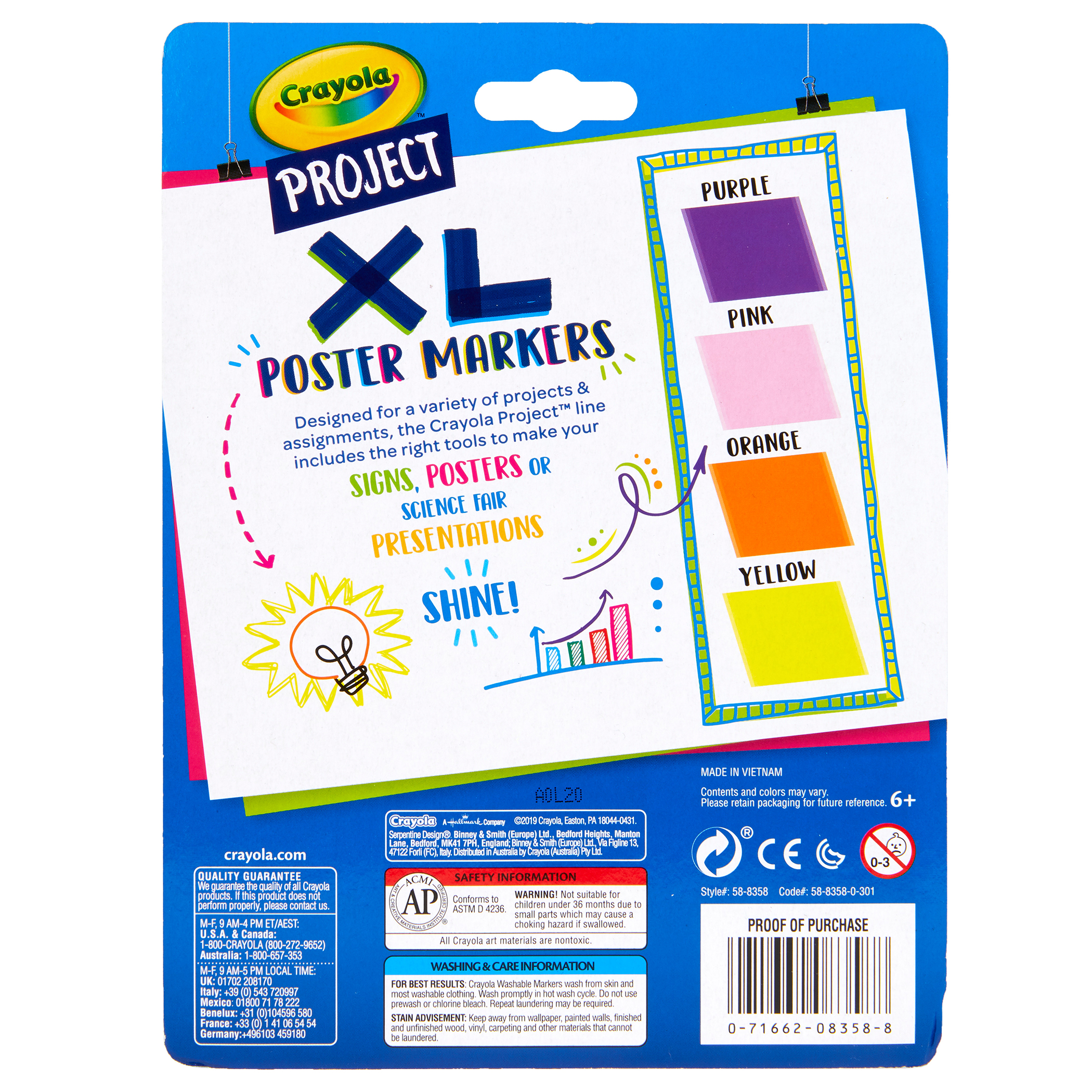 The Teachers' Lounge®  Project XL Poster Markers, Classic, 4 Per Pack, 3  Packs