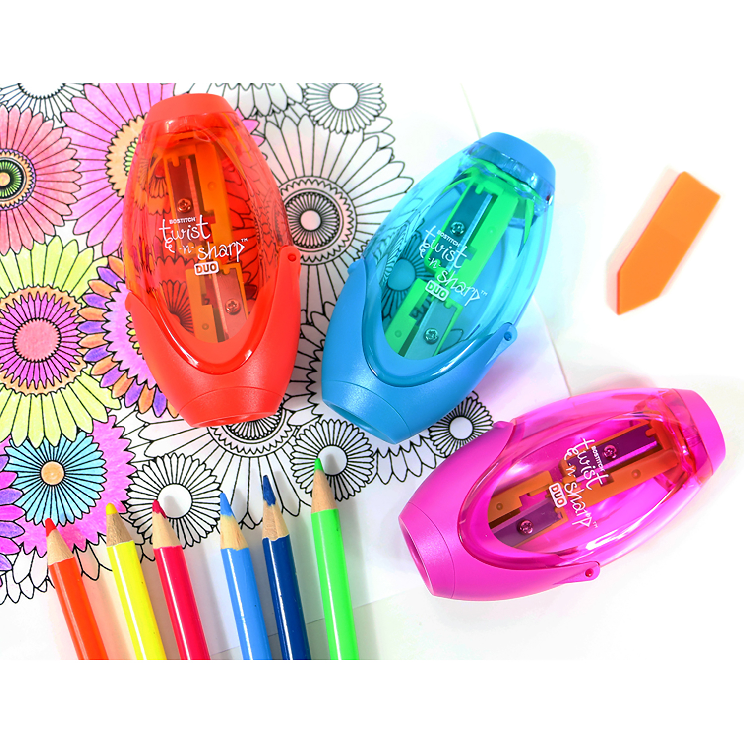 Bostitch Twist n Sharp Pencil Sharpener, Assorted Colors