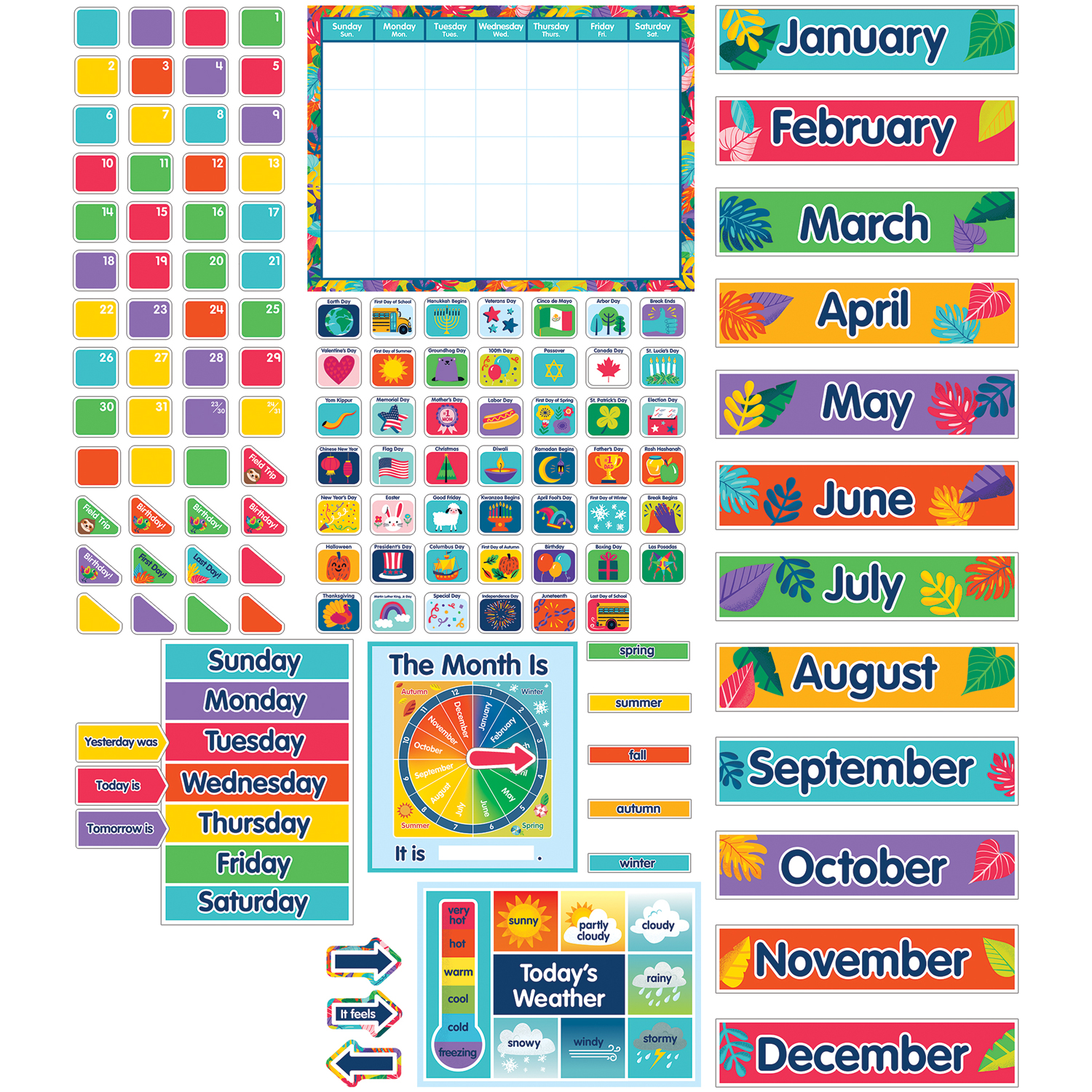 Chalkboard Brights Calendar Bulletin Board Display Set - TCR5615