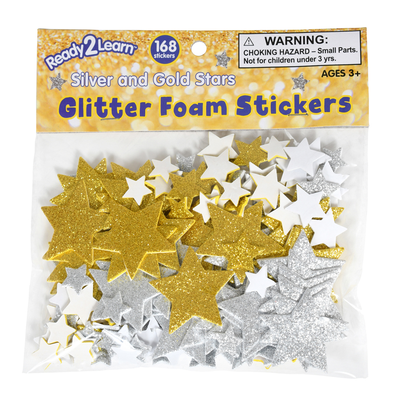 Baker Ross AV610 Gold & Silver Star Stickers - Pack of 150, Glitter Foam Self Adhesive Scrapbook Stickers, Great for Kids Arts and Crafts Activities