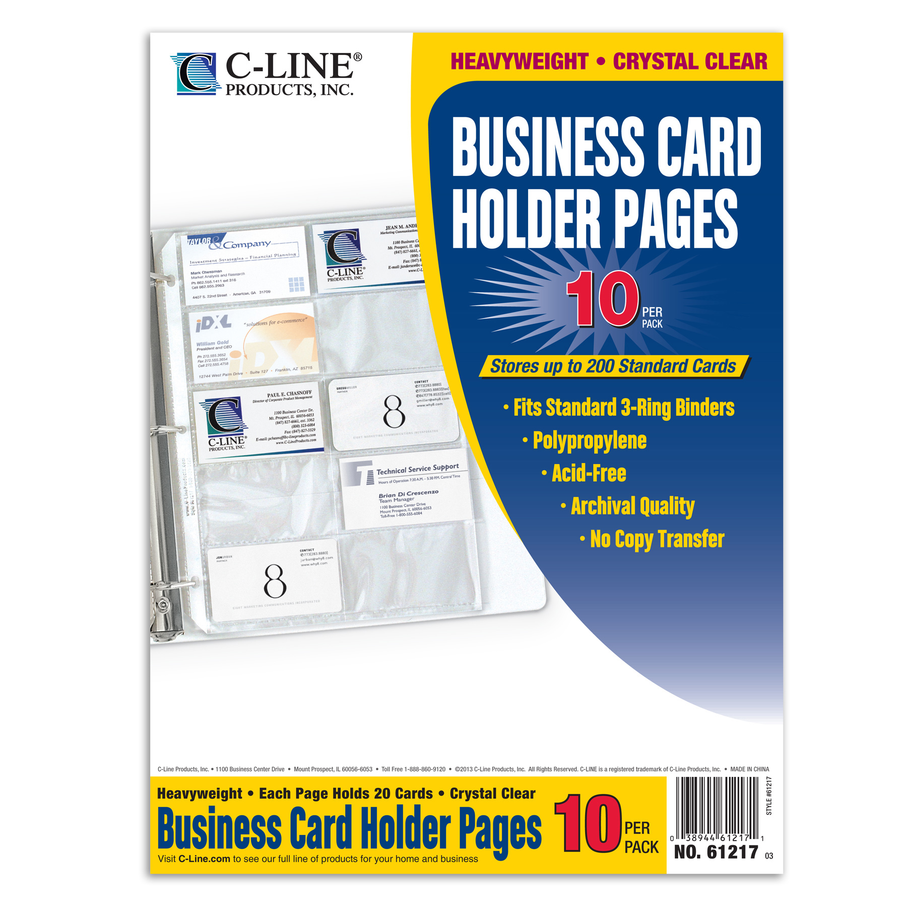 Business Card Holder, Poly without Tabs, Holds 20 Cards/Page, 11