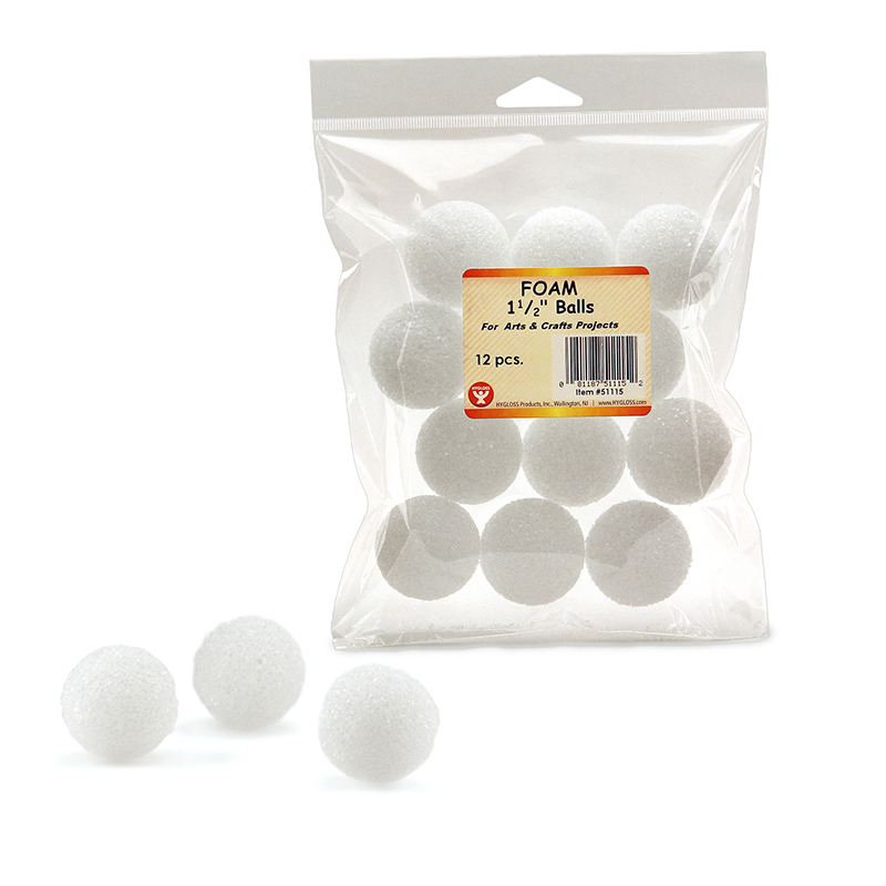 The Teachers' Lounge®  Craft Foam Balls, 1-1/2 Inch, White, Pack of 12