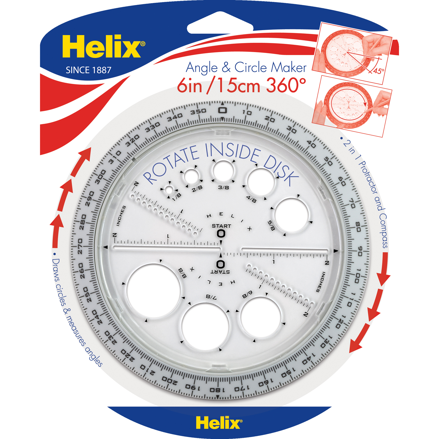 The Teachers' Lounge®  Angle & Circle Maker with Integrated Circle  Templates, 360 Degree, 6 Inch/15cm, Assorted Colors
