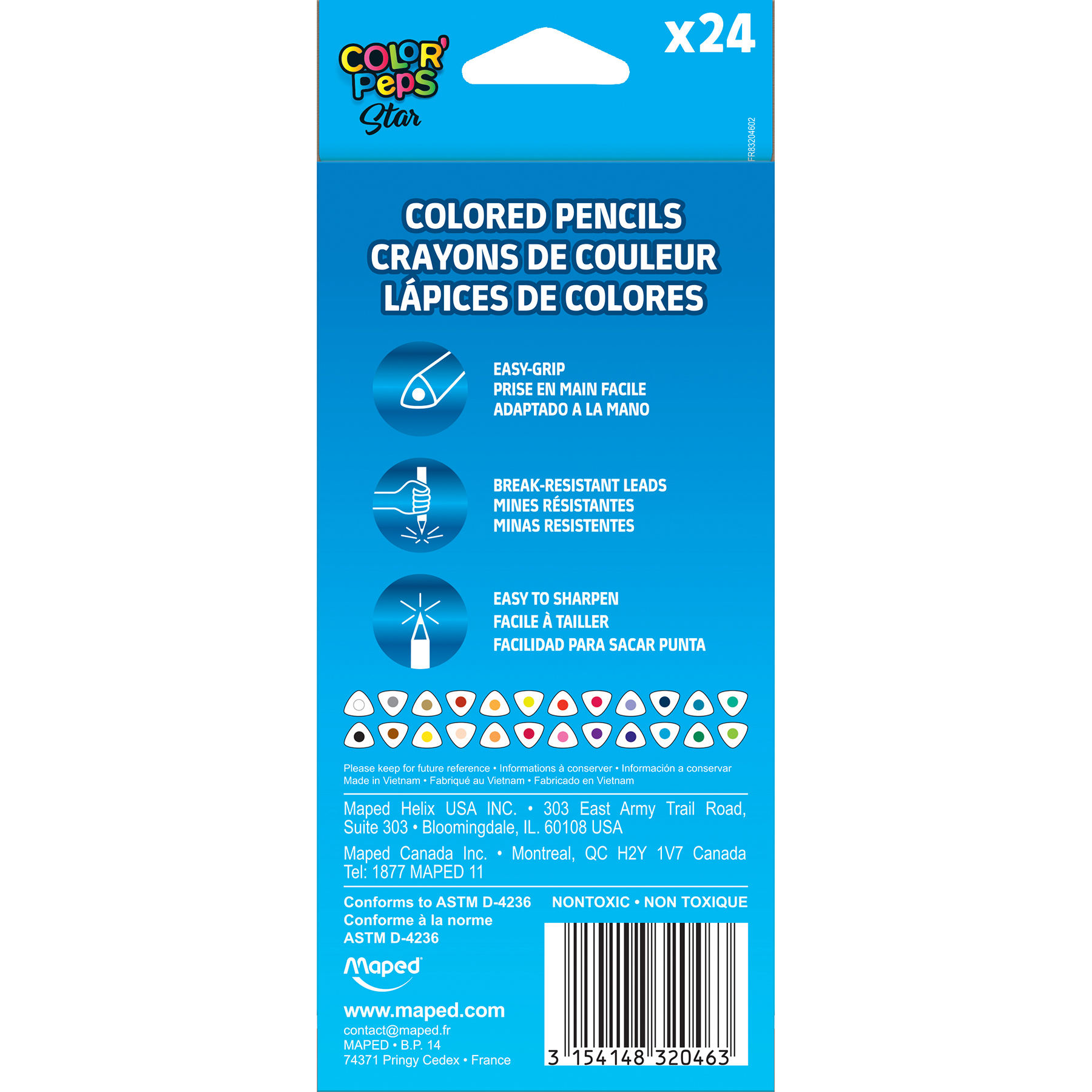 Maped Color'Peps Triangular Colored Pencils, Assorted Colors, 48 Per Pack,  2 Packs