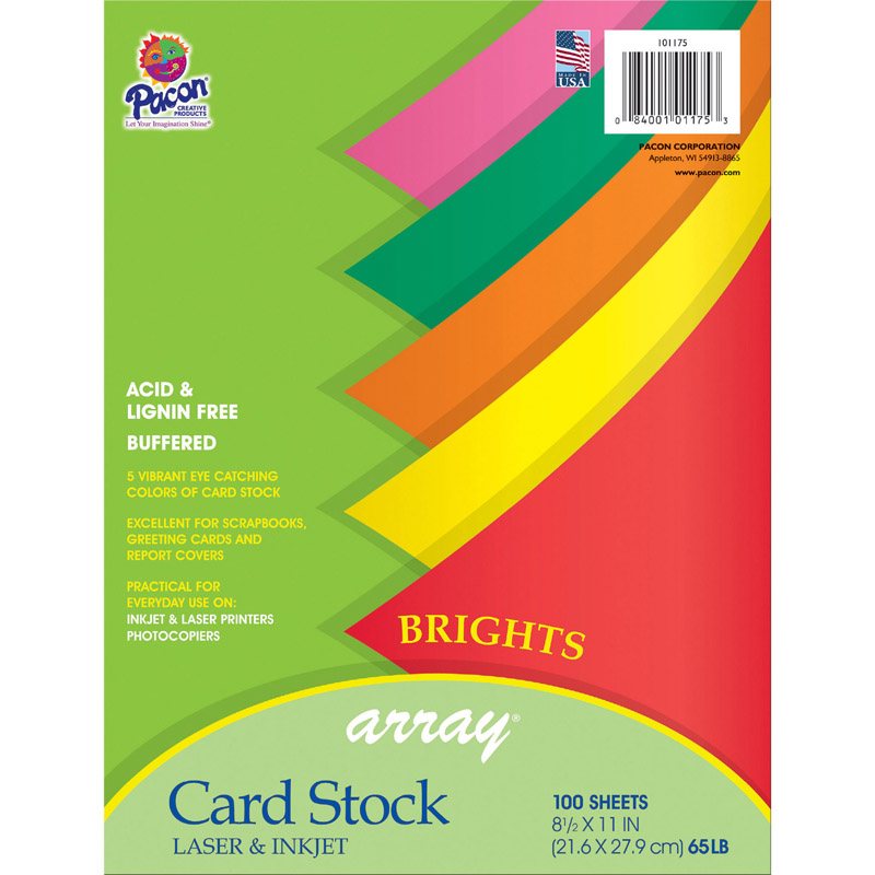 The Teachers' Lounge®  Vibrant Card Stock, 5 Assorted Colors, 8-1/2 x 11,  100 Sheets Per Pack, 2 Packs