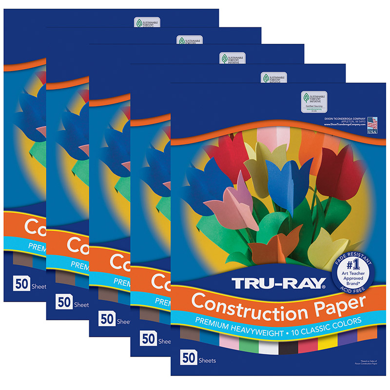 50 Sheets Per Pack 9 x 12 5 Packs Standard Assorted Pacon Tru-Ray Construction Paper 