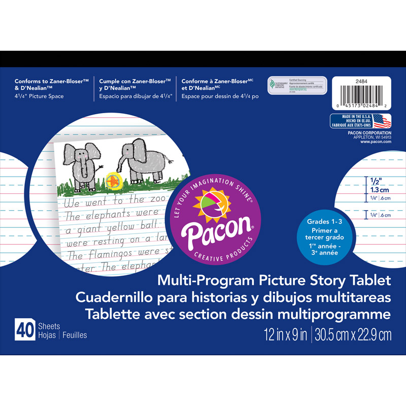 The Teachers' Lounge®  Sulphite Handwriting Paper, Dotted Midline, Grade  2, 1/2 x 1/4 x 1/4 Ruled Long, 10-1/2 x 8, , 500 Sheets Per Pack, 2  Packs