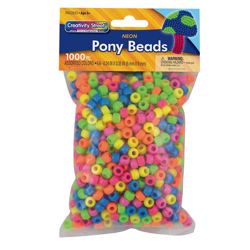 Hygloss Plastic Pony Bead, Assorted Glitter Color, Pack of 1000