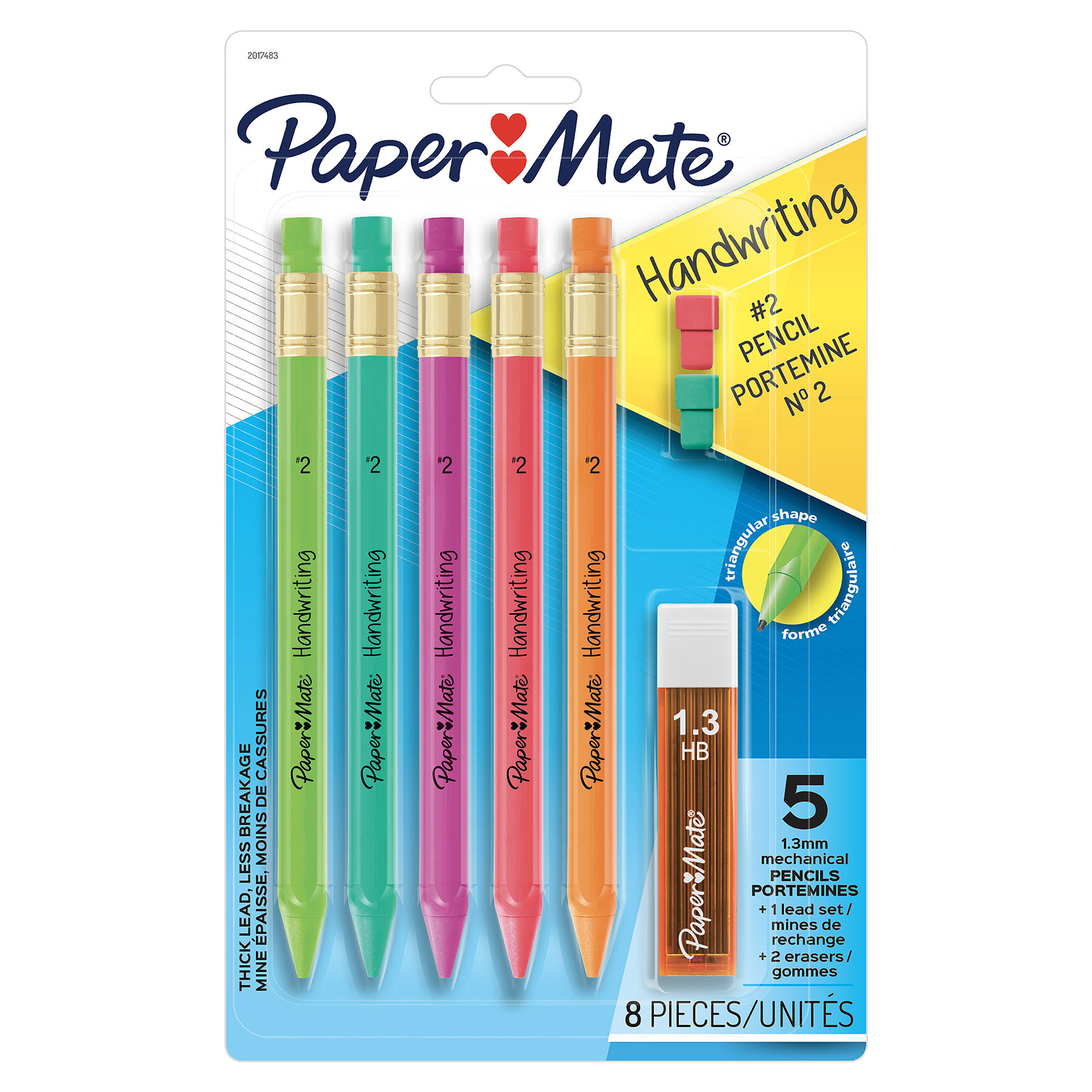 J.R. Moon Pencil Co. Cap Erasers, 1 x 1/2, Assorted Colors, 144 Erasers  Per Pack, Set Of 5 Packs