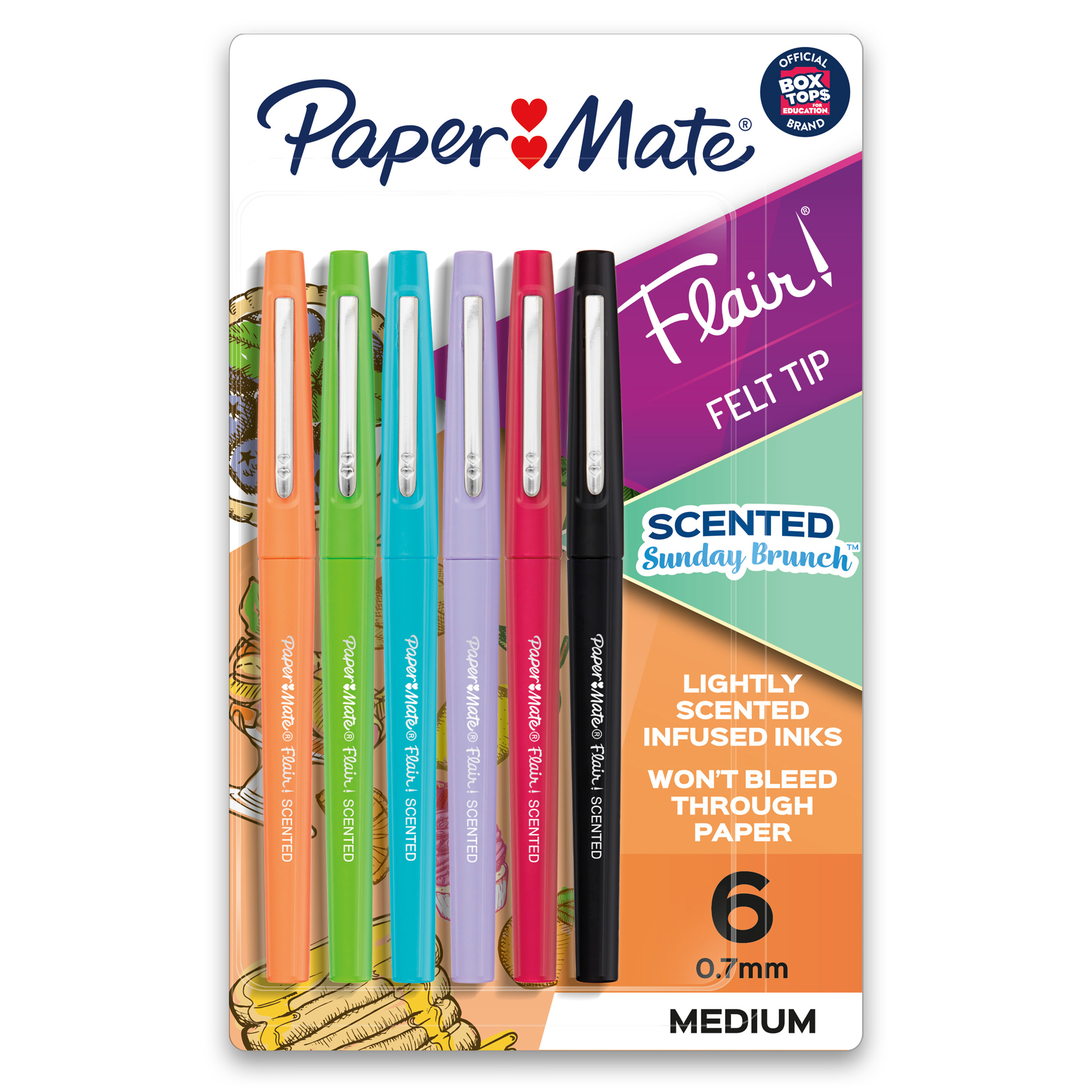 The Teachers' Lounge®  Flair, Scented Felt Tip Pens, Assorted Sunday  Brunch Scents & Colors, 0.7mm, 6 Per Pack, 2 Packs