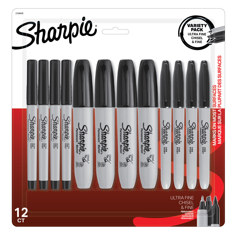 The Teachers' Lounge®  Fine/Ultra Fine/Chisel Tip Permanent Markers,  Black, Pack of 12