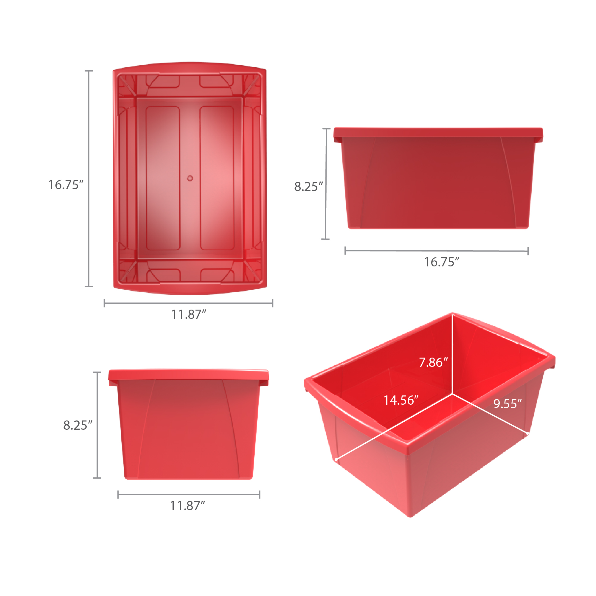 Storex 4 Gallon Storage Bin, Red, Pack of 3