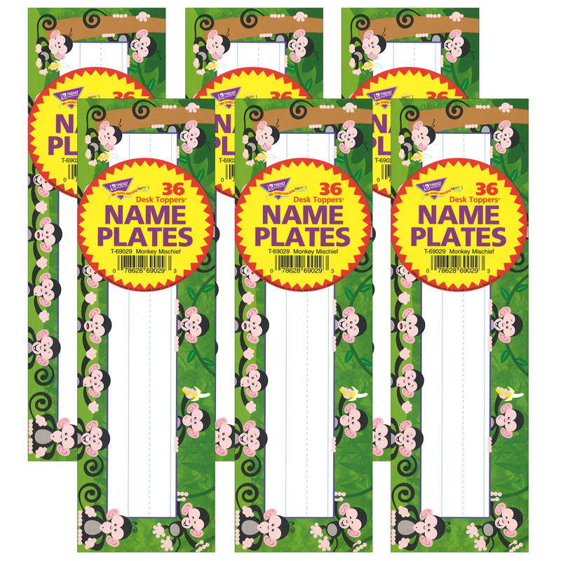 The Teachers Lounge Monkey Mischief Desk Toppers Name Plates 36 Per Pack 6 Packs